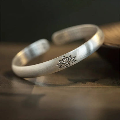 S999 Heart Sutra Lotus Silver Bangle