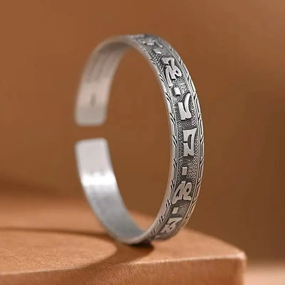Retro Six-Character Mantra Silver Bracelet