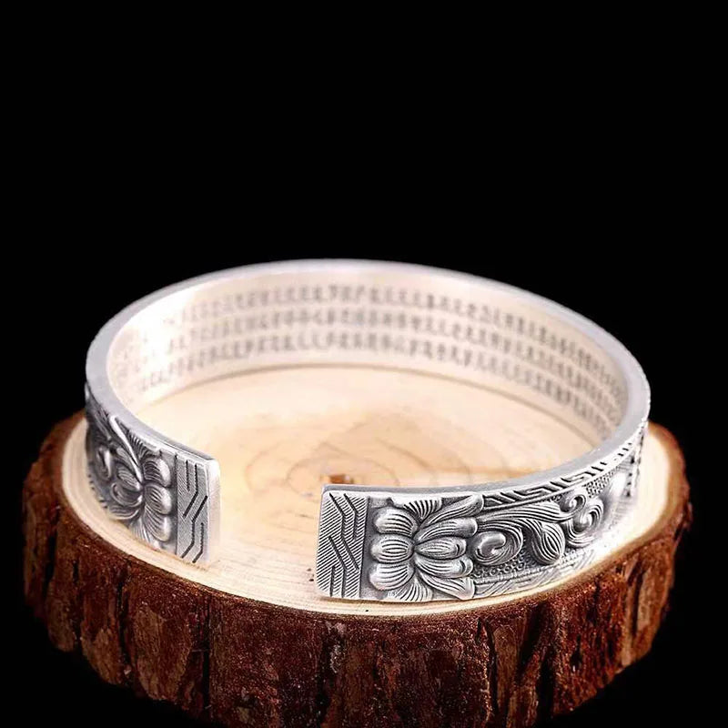 Retro Six-Character Mantra Silver Bracelet