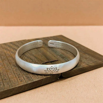 S999 Heart Sutra Lotus Silver Bangle