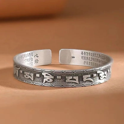 Retro Six-Character Mantra Silver Bracelet