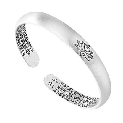 S999 Heart Sutra Lotus Silver Bangle
