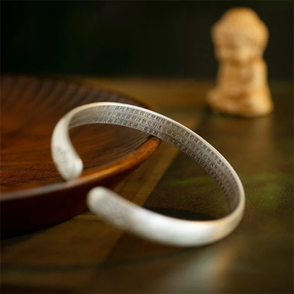 S999 Heart Sutra Lotus Silver Bangle